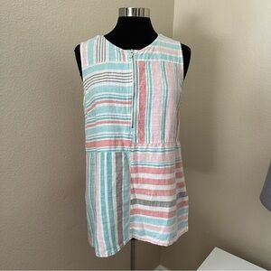 Tommy Bahama Linen Multicolor Striped 1/4 Zip Up Tank Top Size L